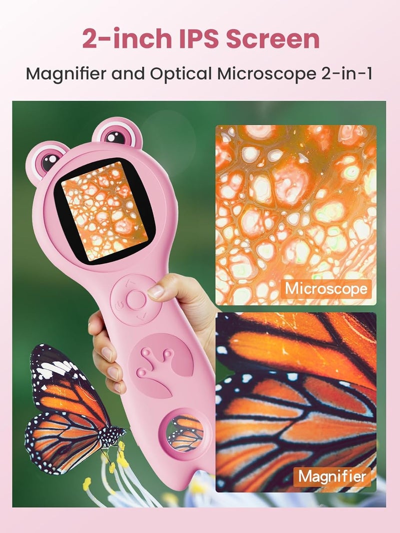 Vorth Microscope for Kids, Portable Digital Microscope with 500X Magnifying Glass, Handheld Camera Mini Pocket Magnification, Educational Christmas Birthday Gifts for Ages 4 5 6 7 8 9 10 11 12, Pink - Image 3